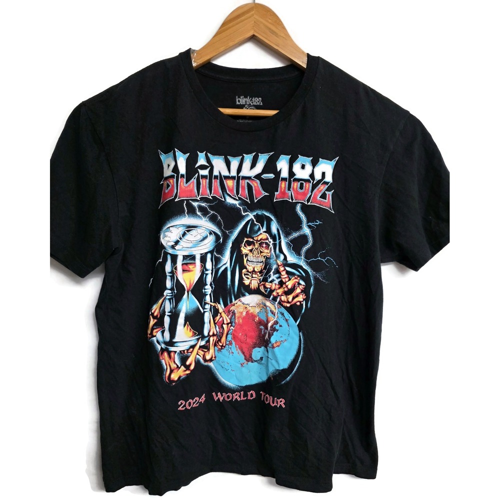 Blink-182 Mens Shirt Medium Black 2024 World Tour Grim Reaper Graphic Tee Large